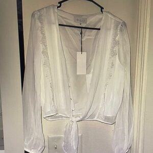 Wayf Sheer White Blouse with Tie Detail